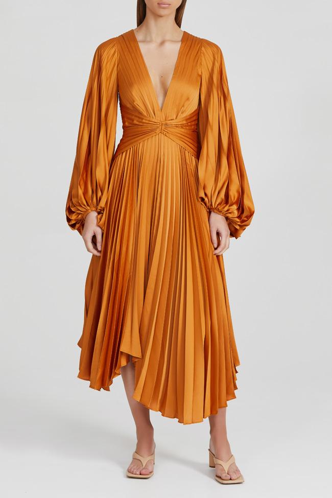 Acler - Palms Pleat Dress - Turmeric ...